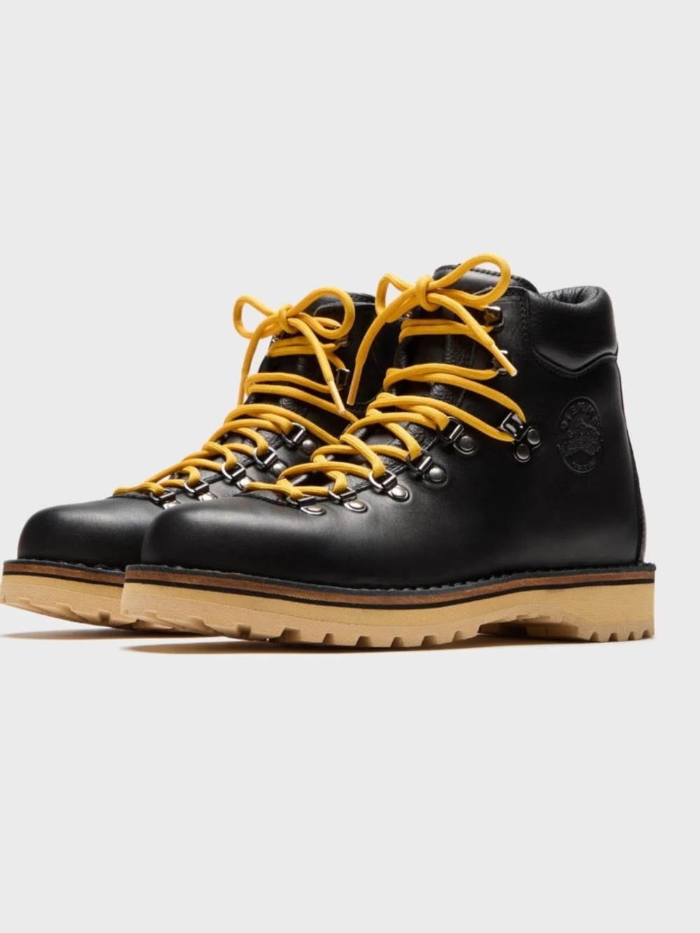 DIEMME Roccia Vet women size 9 Black Leather Ankle Boots with Yellow Lac - Picture 1 of 12